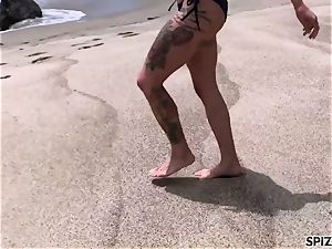 Anna Bell Peaks romping a huge fuckpole on the beach